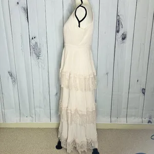 NWT Just Me Women's Pink Lace Ruffle Tiered Boho Sleeveless Pleated Dress Size M thumbnail 8