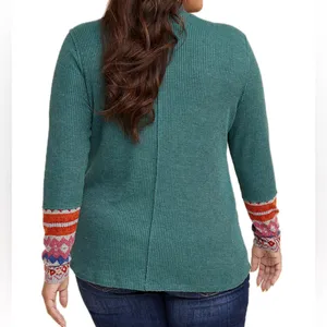 NWT Maurices Waffle Mock Neck Fair Isle Cuff Mixer Tee thumbnail 5