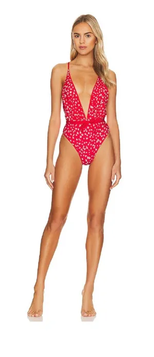 Maaji Red Floral Deep V One-Piece Swimsuit thumbnail 1