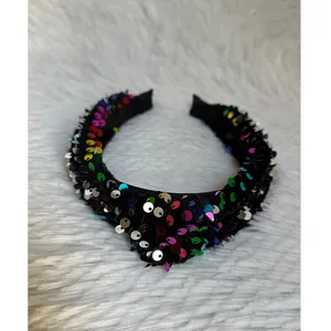 Headband metallic Velvet & Sequin Plush Headband. Rainbow Sequin Twist thumbnail 4