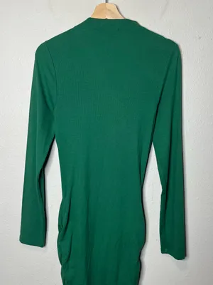 Sundry Ribbed Long Sleeve Mock Neck Ruched Midi Dress in Green thumbnail 5