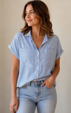 Universal Thread Striped Linen Blend Boxy Top Plus Size XXL thumbnail 1