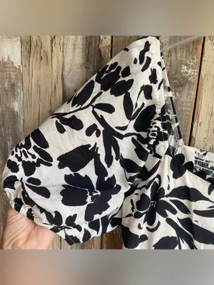 Perch black white floral print puff sleeve tiered flowy maxi dress summer 1X thumbnail 3