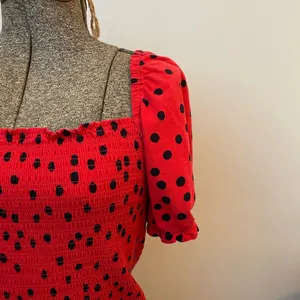 Anthropologie Dolan Polka Dot Smocked Puff-Sleeved Boho Top - Size Medium thumbnail 6