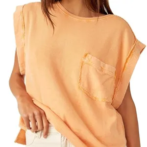 Free People Tee Shirt our time slouchy womens Orange large oversized boho casual thumbnail 1