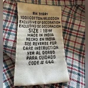 Vintage Embroidered beaded‎ Plaid Shirt 18W – Squirrel Garden Scene Cotton Top thumbnail 2
