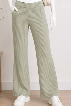 Sincerely Jules Womens Knit Pants Sage Green Ribbed Loungewear Medium thumbnail 1