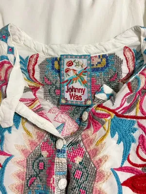 NWOT Johnny Was Floral Embroidered Long Sleeves Blouse Boho Chic Size L thumbnail 11