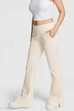 VS PINK Campus Fleece Foldover Flare Sweatpants - Natural Heather - Size S/R thumbnail 1