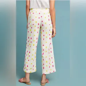 Anthropologie cream spotted cropped trousers size 8 thumbnail 3