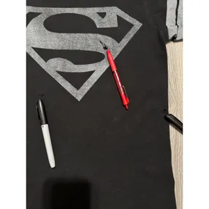 Superman Shirt S DC Comics Graphic Black Grey Striped Sleeve Varsity Tee Women thumbnail 3