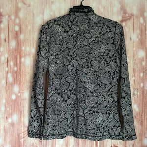Lauren Ralph Lauren Black White Paisley Ruffle Front Long Sleeve Blouse Sz S thumbnail 8