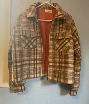 The Nines S Small Plaid Cropped Earth Tones Full Zip Pocket Collar Jacket Blazer thumbnail 1