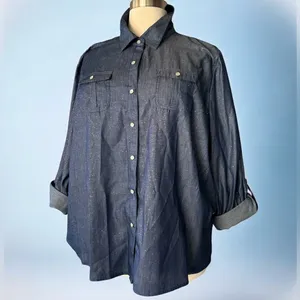 NWT!Blue Sparkles Pocket Snap Up Cuffed Sleeves Size 3X thumbnail 3
