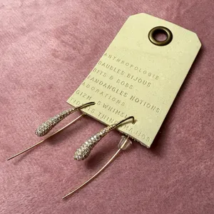 Anthropologie Gold Pave Rhinestone Teardrop Threader Earrings NWT thumbnail 8