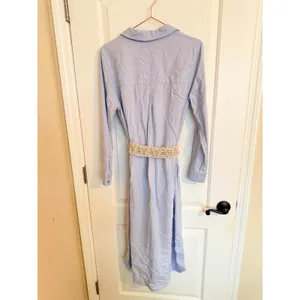 Calypso St. Barth Shirtdress Womens S Blue Linen Blend Macrame Belt‎ Midi Dress thumbnail 8