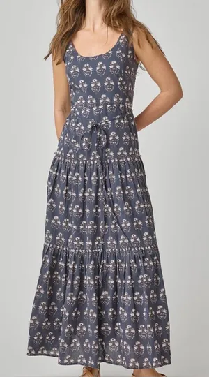 Pink Chicken New York Marilyn Dress 100% cotton block print maxi size S thumbnail 1