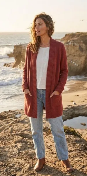 Tahari Patch Pocket Cardigan Sweater Burgundy Size XL Coastal Preppy Minimalist thumbnail 1