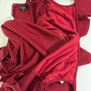 NaaNaa Burgundy Sequin Ruffle Off Shoulder Bodycon Mini Dress Size 10 thumbnail 14