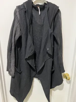 Free People Wool Blend Hood Asymetric Black Jacket Sz L thumbnail 3