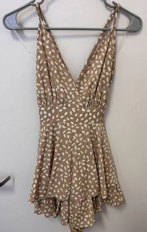 Brown and White Polka Dot Romper thumbnail 3