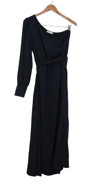 Kirundo Navy Blue One Shoulder Maxi Dress Single Long Sleeve Tie Waist Size M thumbnail 1
