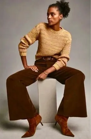 ANTHROPOLOGIE Ribbed Obi Melange‎ Crewneck Sweater Pullover Knit Marled Small thumbnail 1