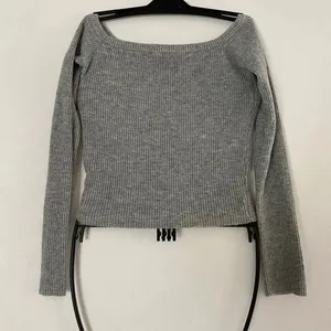 Princess Polly Gray Ribbed Long Sleeve Knit Top Square Neck Fitted Sweater M/L thumbnail 3
