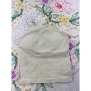 LASLULU Ribbed Halter Crop Tank Top‎ Cream Beige Seamless Workout Athleisure S thumbnail 2