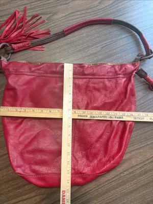 Lucky Brand VINTAGE Red Leather Tassel Shoulder Hobo Bag thumbnail 5
