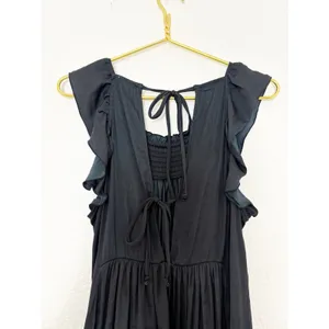 Free People Want Your Love Black Mini Dress Small Smocked Tie Back Boho Babydoll thumbnail 12