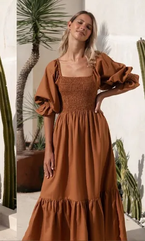 Bali Lane Almeria Smocked Midi Linen Dress thumbnail 1