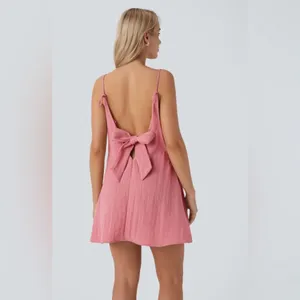 Halara V Neck Tie Pocket Mini Linen-Feel Dress thumbnail 2