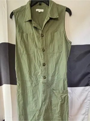 Fourteenth Place Sleeveless Olive Utility Romper with Front Buttons thumbnail 3