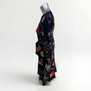 Amour Vert Washable Silk Elma Provence Floral Wrap Long Sleeve Midi Dress M thumbnail 10
