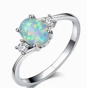 Elegant Opal and CZ silver ring size 7 - makes a great gift! thumbnail 1