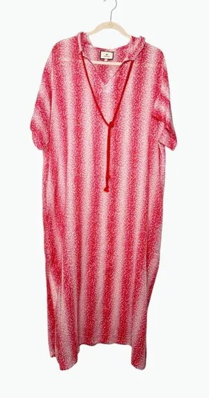 Tuckernuck Speckled Pink Coral Easy Hooded Beach Cover-Up Maxi Dress Size L thumbnail 1