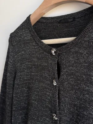 Zara Black Silver Metallic Knit Cardigan Statement Buttons Size L thumbnail 6