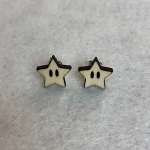 Nintendo Mario Power Star Wood Stud Earrings thumbnail 2