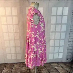 Petal & Pup Pink Cream Tiered Ruffle V-Neck Tropical Mini Sundress Size 4 thumbnail 6