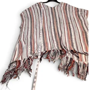 Altar’d State Striped Fringe Open Front Poncho Top Size S Boho Southwestern thumbnail 3