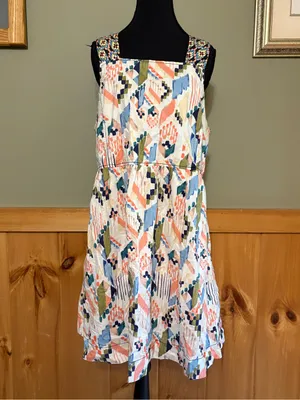 Anthropologie Pastel Multi Geometric Crossback Mini Sundress size Large thumbnail 3