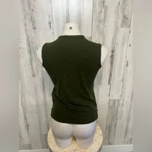 Olive Green Henley Tank Top Womens Size Large L Sleeveless Button Neck thumbnail 3