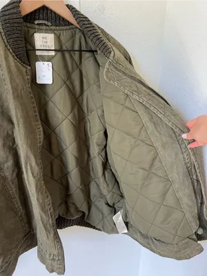 Free People We The Free Jax Washed Bomber in Olive Green NWT thumbnail 6