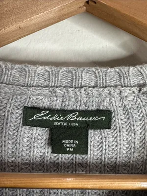 Vintage Eddie Bauer Ribbed Gray Fair Isle Nordic Buttoned Sweater Cardigan sz Mp thumbnail 8