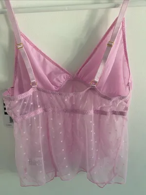 Carrie Amber Sheer Swiss Dot Ruched Bubblegum Pink Cami Shorts Set Size Large thumbnail 5