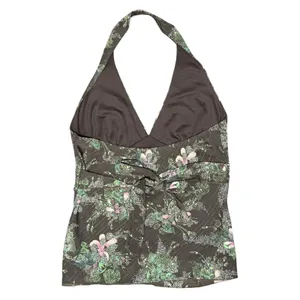 Vintage Forever 21 XXI Y2K‎ Halter V Neck Top Women L Brown Pink Floral Festival thumbnail 2