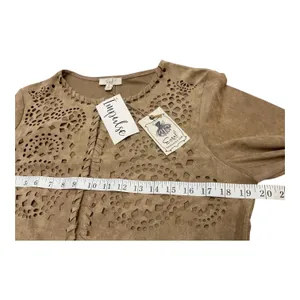 Easel Los Angeles Suede Like Jacket Boho Fringe Cutout Embellished Tan‎ thumbnail 10
