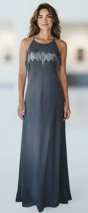 Vintage Cachet Black Sequin Formal Maxi Gown Women's 12 Sleeveless Boat Neck thumbnail 1