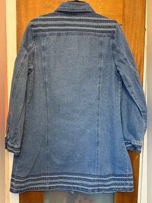 Jessica London Embroidered Long Denim Jacket Button Front Jean Coat Trench 12W thumbnail 10